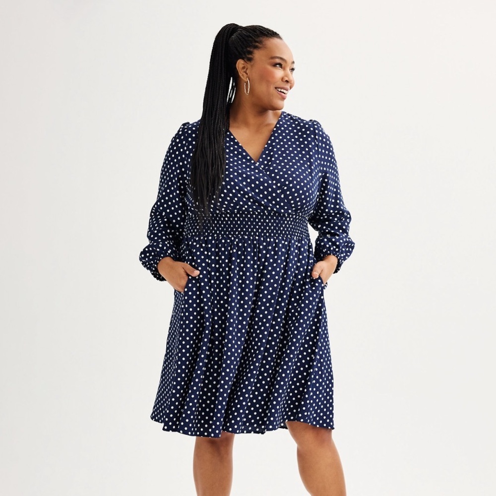 Draper James Navy Blue Polka Dot Midi Dress